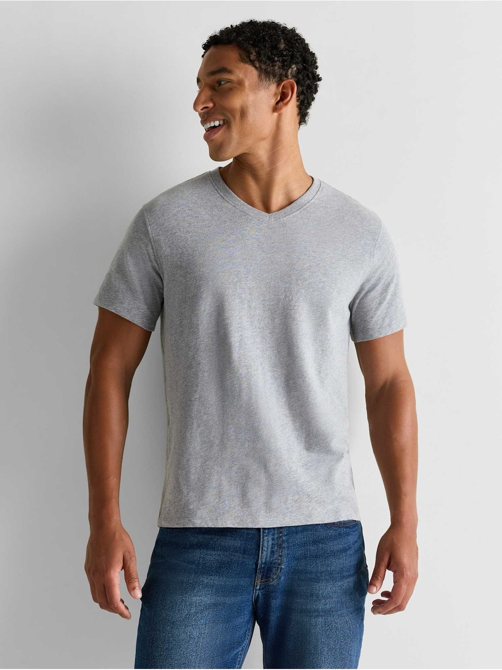Quince Men’s  Heather Grey 100% Organic Cotton Slub V-Neck Tee In Size M NWT
